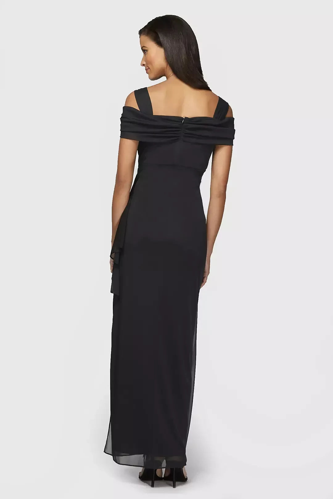 Polished Sheath Cold Shoulder Cap Sleeve Ruched Back Floor Length Mother of the Bride Dress