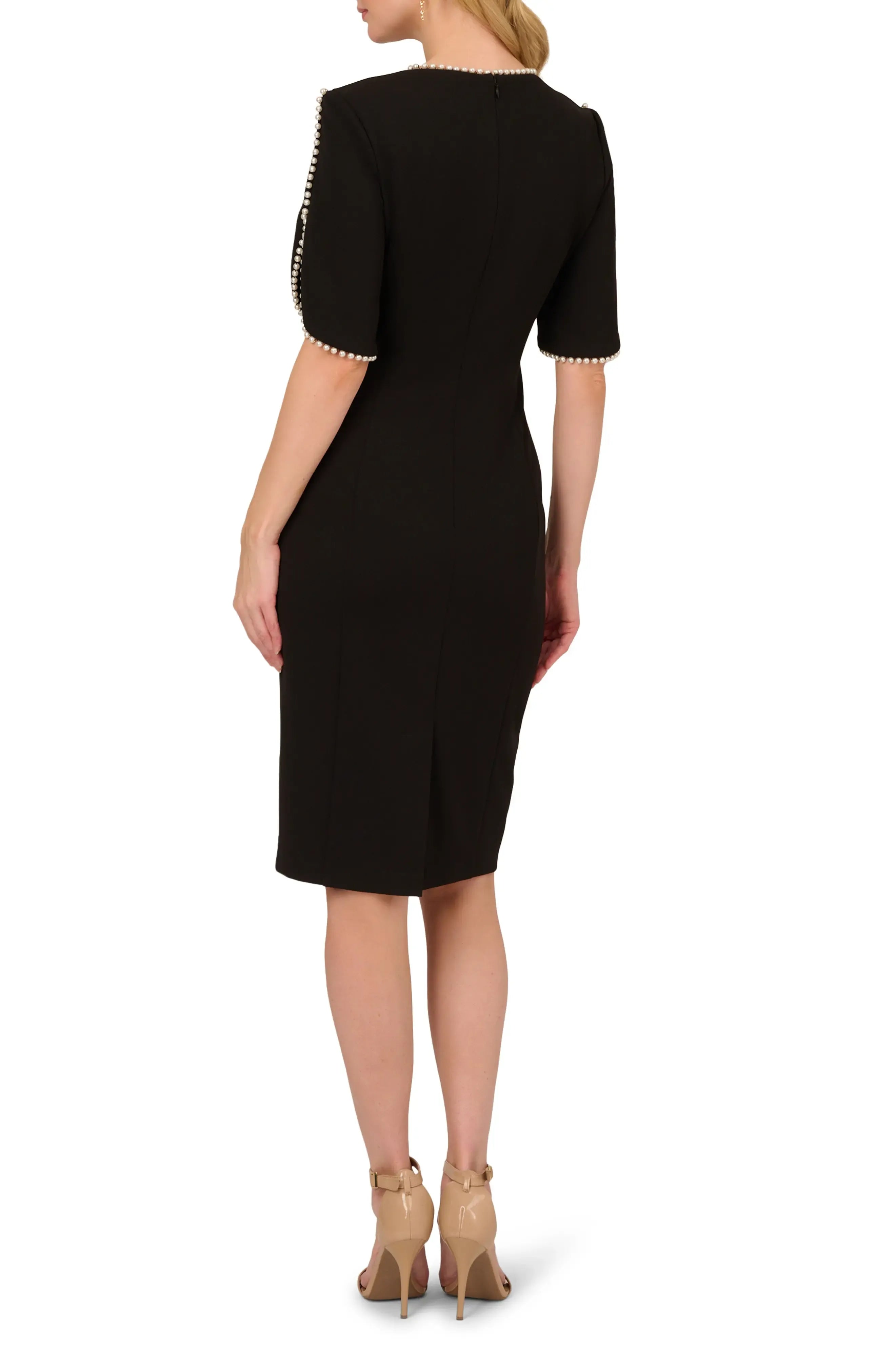 Polished Sheath Crew Neck Half Sleeve Button Back Knee Length For Ladies Evening Dress