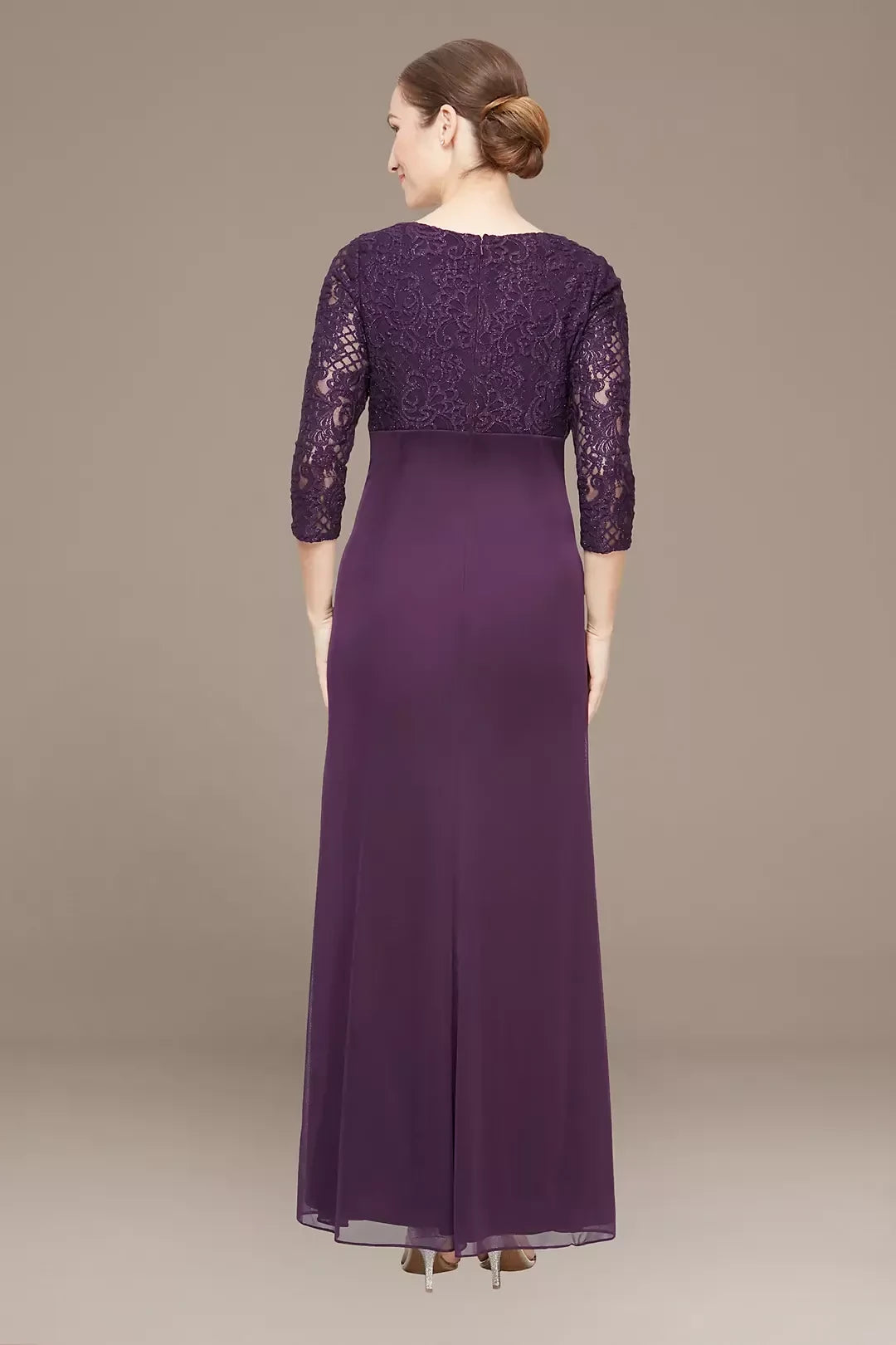 Polished Sheath V Neck Three Quarter Sleeve Lace Back Floor Length Mother of the Bride Dress