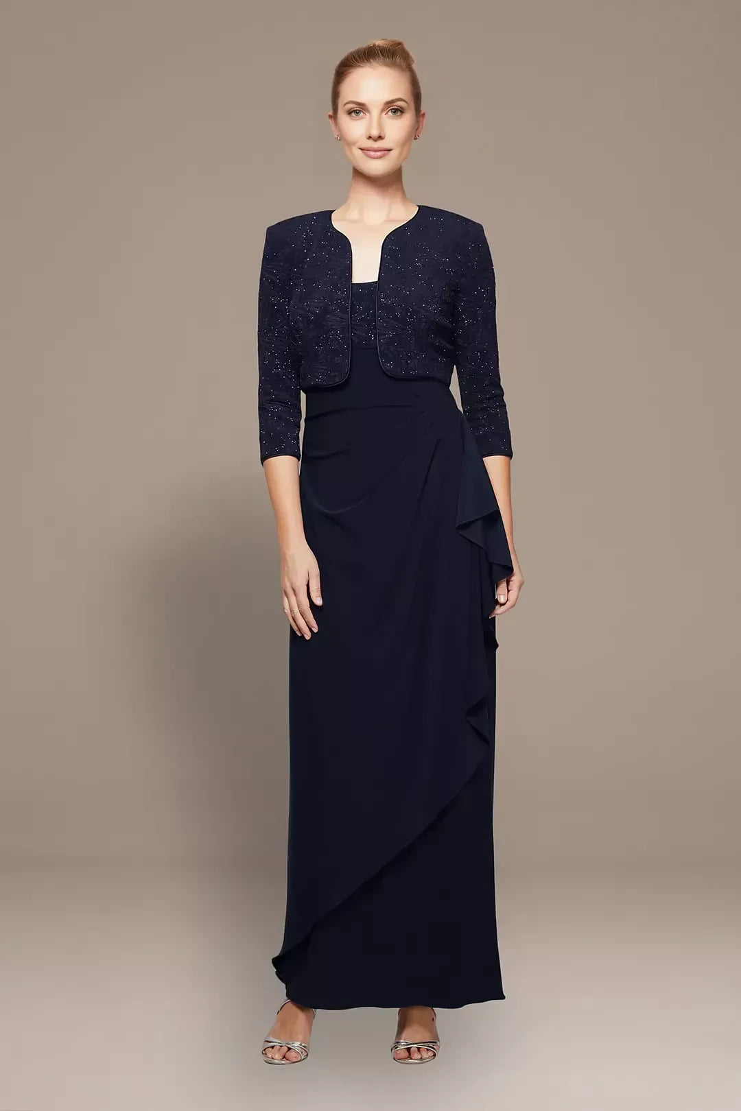 Polished Three Piece Scoop Neck Three Quarter Sleeve Lace Back Floor Length Mother of the Bride Dress