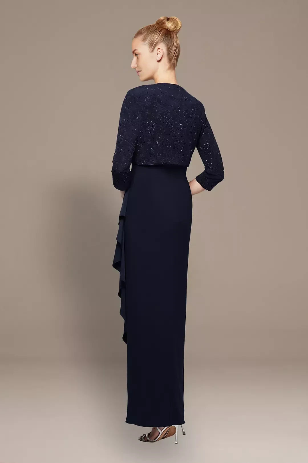 Polished Three Piece Scoop Neck Three Quarter Sleeve Lace Back Floor Length Mother of the Bride Dress