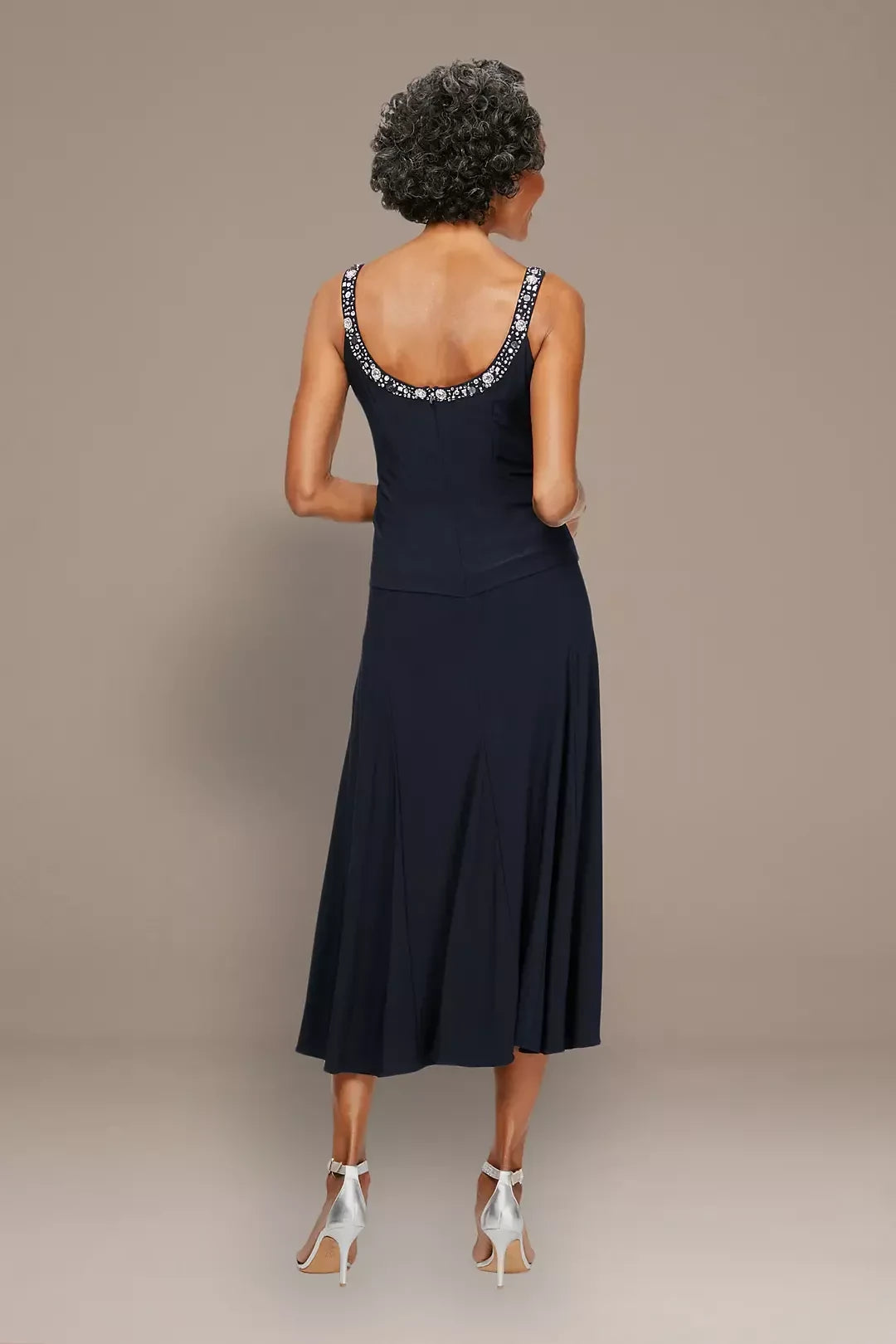 Polished Three Piece Scoop Neck Three Quarter Sleeve Plain Back Midi Length Mother of the Bride Dress