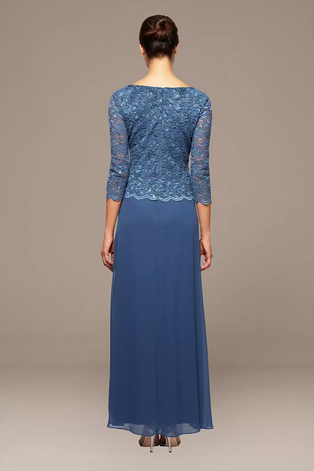 Polished Two Piece Boat Neck Three Quarter Sleeve Lace Back Floor Length Mother of the Bride Dress