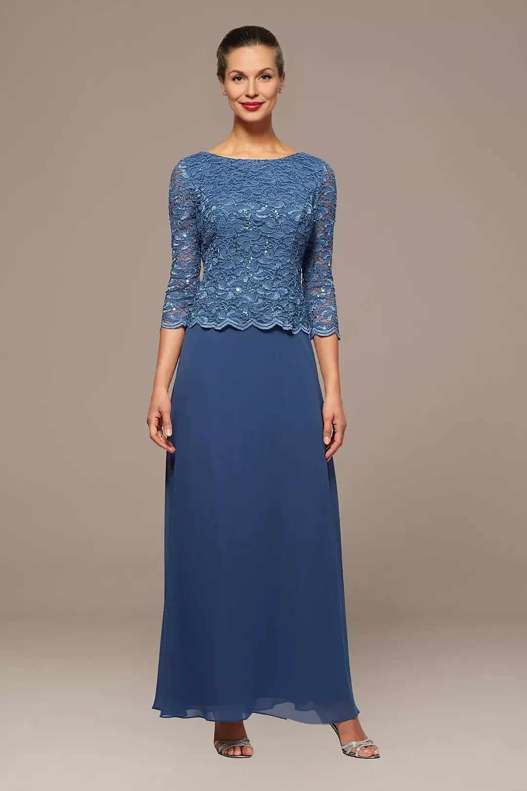 Polished Two Piece Boat Neck Three Quarter Sleeve Lace Back Floor Length Mother of the Bride Dress