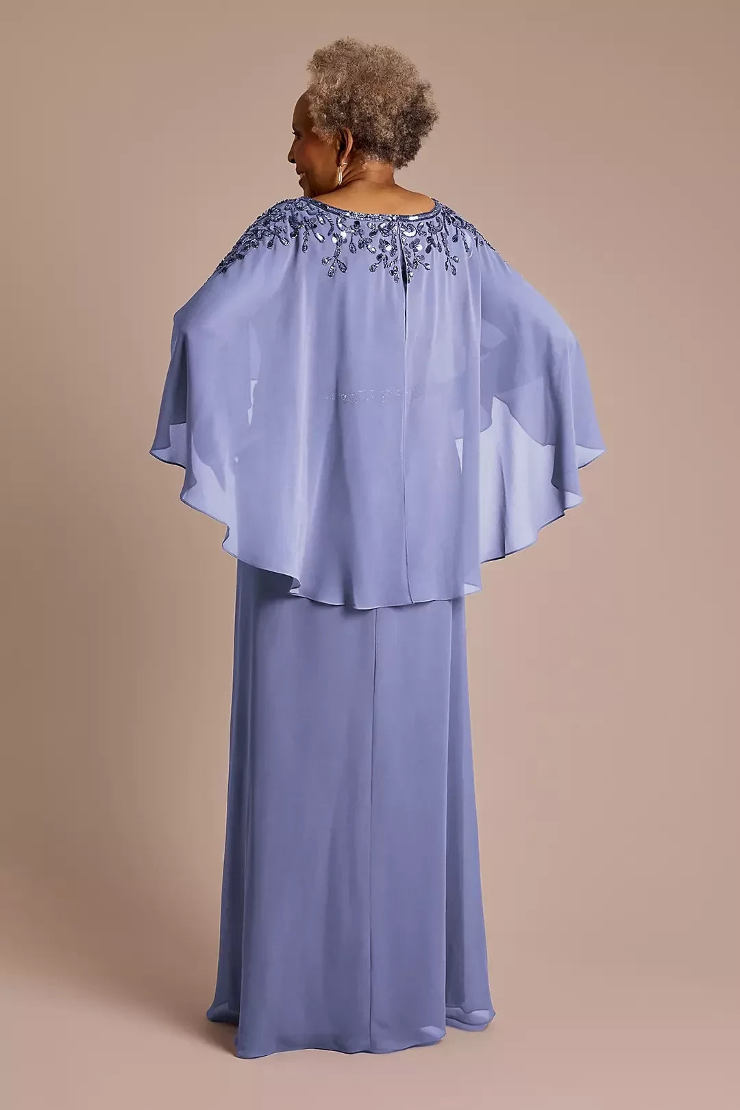 Polished Two Piece Crew Neck Cape Sleeve Beaded Back Floor Length Mother of the Bride Dress