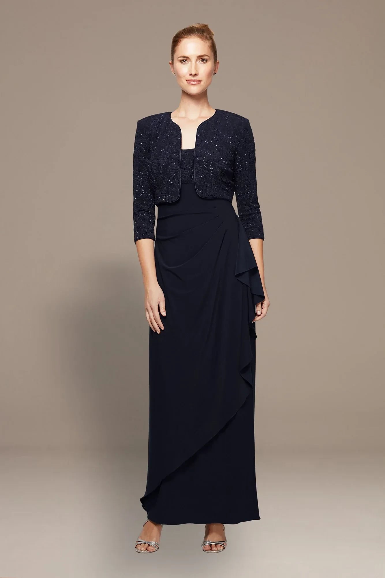 Polished Two Piece Scoop Neck Three Quarter Sleeve Plain Back Floor Length Mother of the Bride Dress