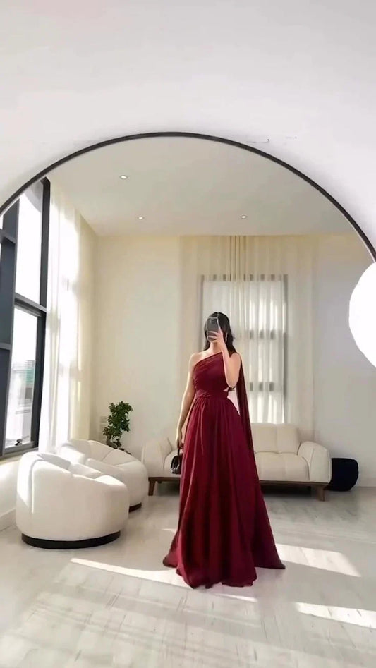 Pretty A Line One Shoulder Burgundy Long Prom Dress Evening Dresses formal wear dresses simple gentle atmospheric and unique desi Bring summer colors to enhance whiteness