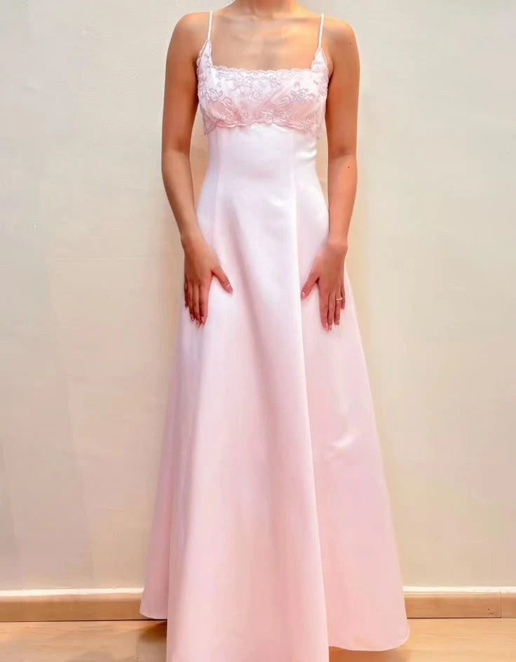 Pretty A Line Spaghetti Straps Light Pink Evening Dress Wedding Gown simple gentle atmospheric and unique desi Bring summer colors to enhance whiteness