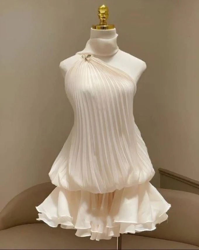 Pretty A line One Shoulder White Chiffon Formal Homecoming Dresses Short 21st Birthday Outfits Graduation Dress Mini Cocktail Dresses