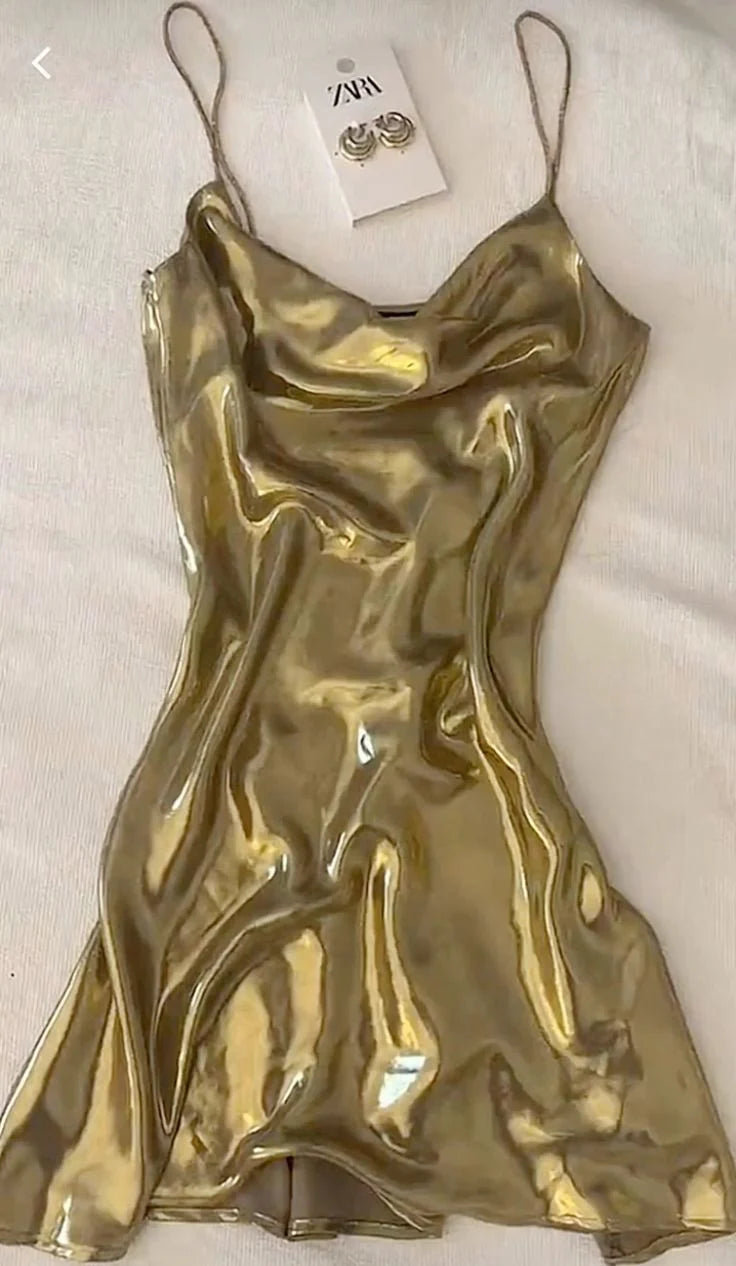 Pretty A line Spaghetti Straps Gold Satin Formal Homecoming Dresses 21st Birthday Outfits Graduation Dress Short Mini Cocktail Dresses