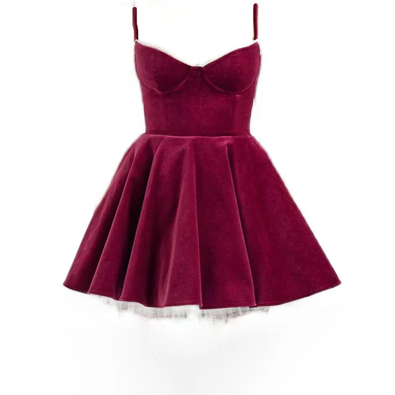 Pretty A line Spaghetti Straps Velvet Formal Homecoming Dresses Short 16th Birthday Outfits Graduation Dress Mini Cocktail Dresses