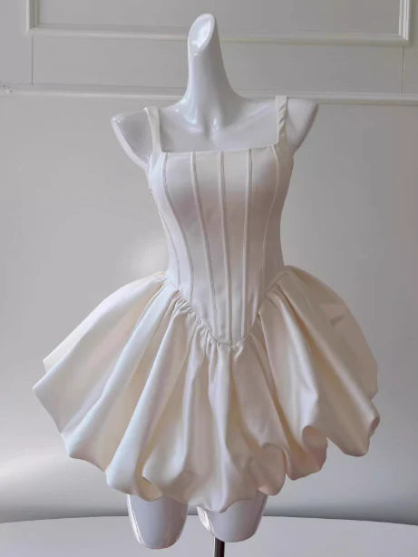 Pretty Ball Gown Square Neck White Mini Formal 8th Grade Homecoming Dresses Summer Middle School Hoco Dress Homecoming Outfits