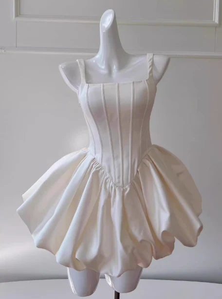 Pretty Ball Gown Square Neck White Mini Formal 8th Grade Homecoming Dresses Summer Middle School Hoco Dress Homecoming Outfits