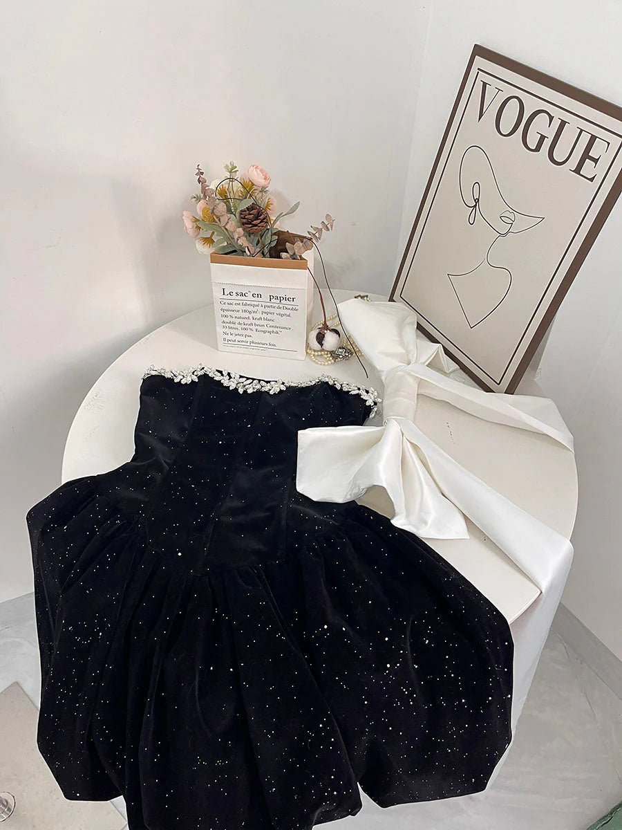 Pretty Ball Gown Sweetheart Black Velvet Formal Homecoming Dresses 21st Birthday Outfits Graduation Dress Short Mini Cocktail Dresses