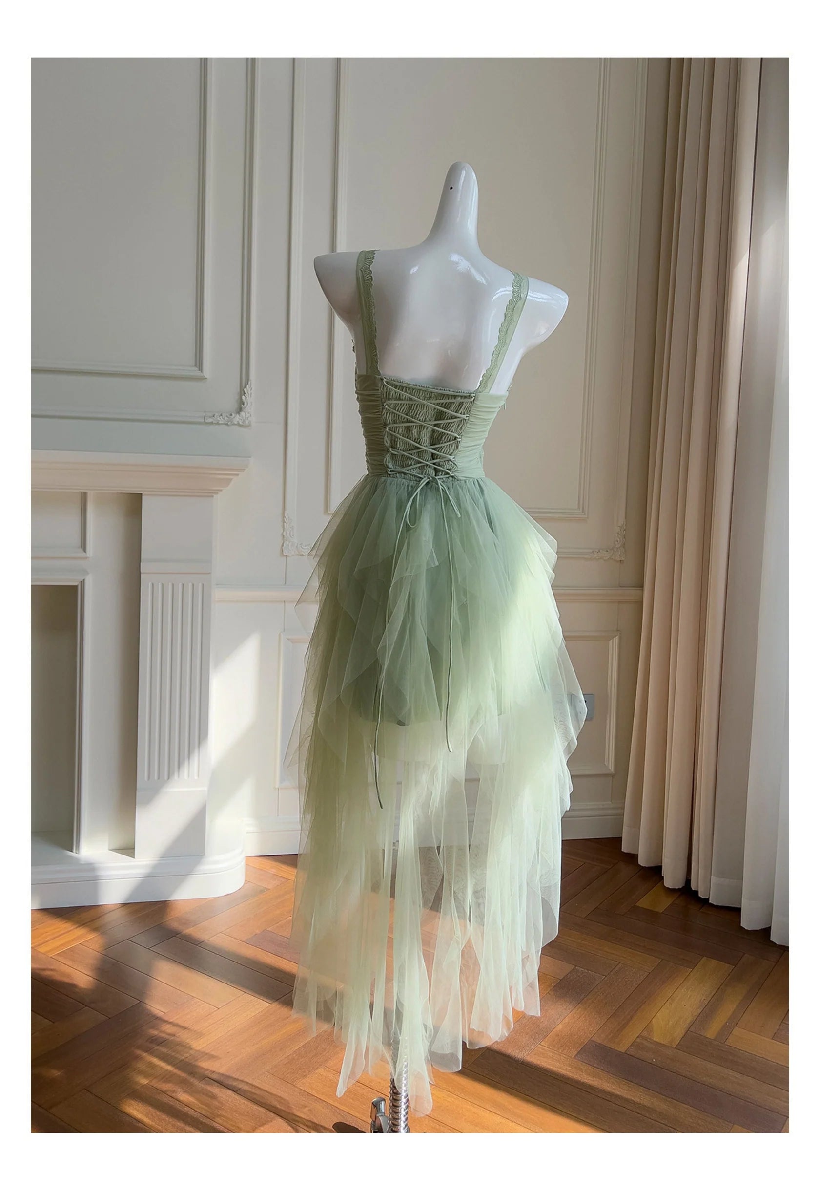 Pretty Green Tulle Formal Homecoming Dresses Middle School Short 21st Birthday Outfits Graduation Dress Mini Cocktail Dresses