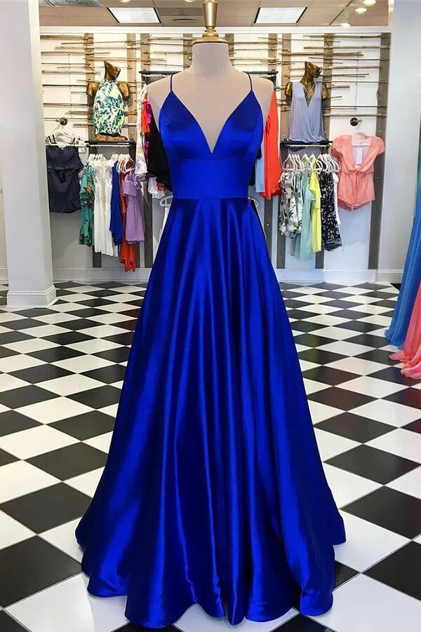 Pretty Royal Blue A-line Spaghetti Straps Prom Dresses, Evening Dresses simple gentle atmospheric and unique desi Bring summer colors to enhance whiteness