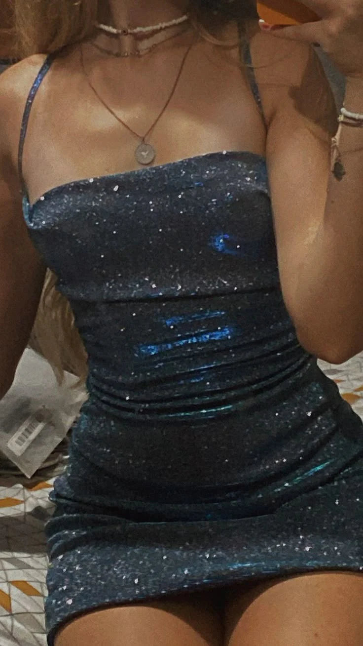 Pretty Sheath Spaghetti Straps Navy Blue Sequin Formal Homecoming Dresses Short 21st Birthday Outfits Graduation Dress Mini Cocktail Dresses