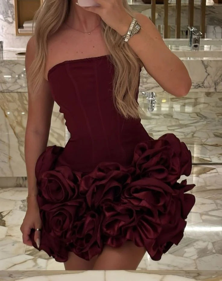 Pretty Sheath Strapless Burgundy Formal Homecoming Dresses Short 21st Birthday Outfits Graduation Dress Mini Cocktail Dresses