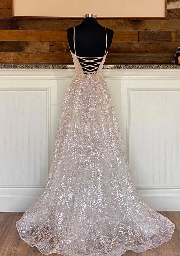 APrincess A-Line Sweetheart Sleeveless Sweep Train Metallic Yarn Prom Dress/Evening Dresses Simple gentle atmospheric and unique design