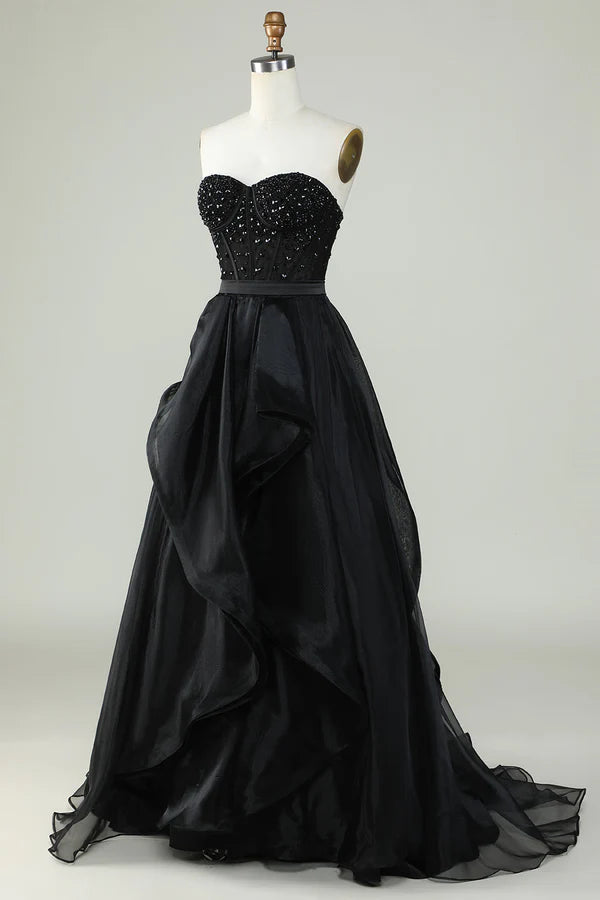 Princess A Line Sweetheart Black Strapless Ball Gown Formal Evening DressSimple gentle atmospheric and unique design