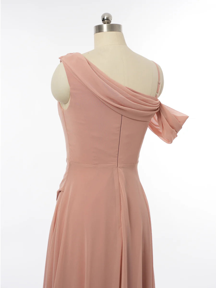 Princess Asymmetrical Short Sleeves Bridesmaid Dresses with Ruched simple gentle atmospheric and unique desi Bring summer colors to enhance whiteness