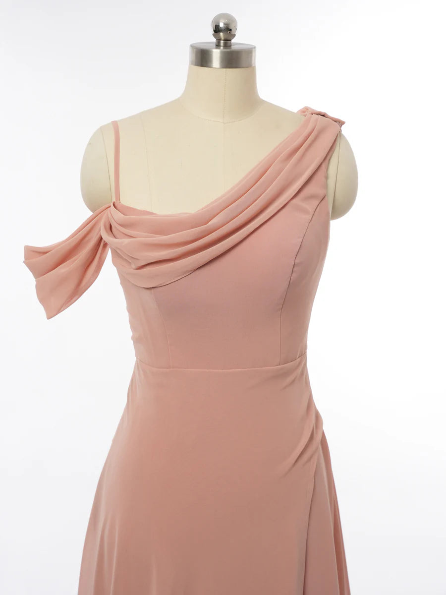 Princess Asymmetrical Short Sleeves Bridesmaid Dresses with Ruched simple gentle atmospheric and unique desi Bring summer colors to enhance whiteness