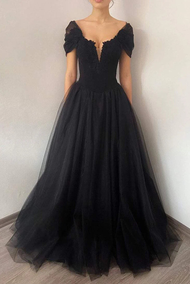 Princess Black Gothic Corset Tulle Prom Dress Elegant Black Formal Gown simple gentle atmospheric and unique desi Bring summer colors to enhance whiteness