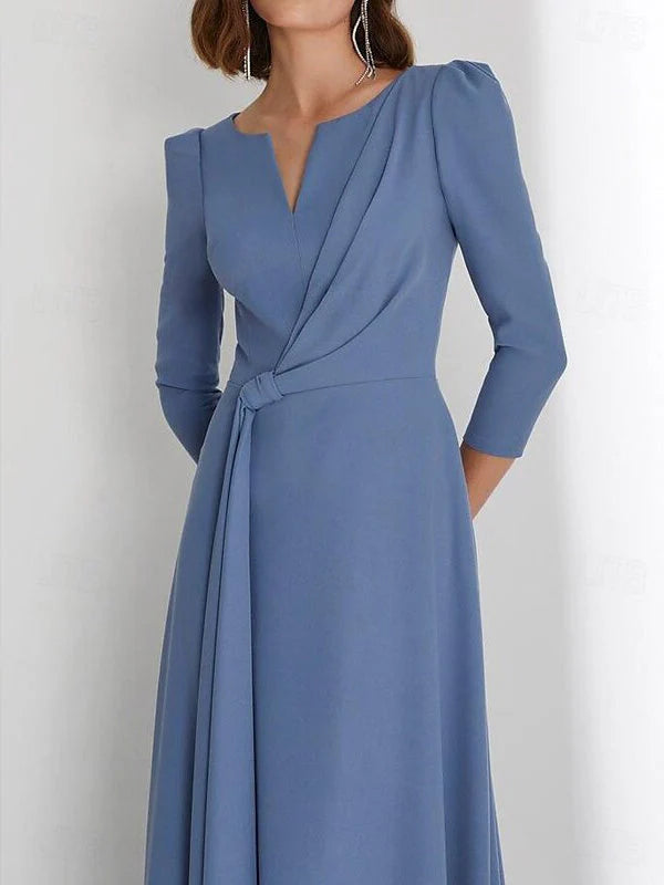 Princess Floor Length 3/4 Length Sleeve V Neck Wedding Guest Dresses with Criss Cross Ruched simple gentle atmospheric and unique desi Bring summer colors to enhance whiteness