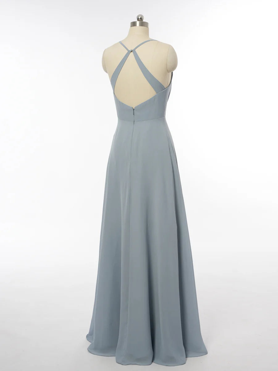 Princess Halter Sleeveless Bridesmaid Dresses with Split Side   simple gentle atmospheric and unique desi Bring summer colors to enhance whiteness