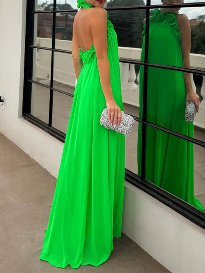 Princess High Neck Sleeveless Floor-Length Pure Color Evening Dresses simple gentle atmospheric and unique desi Bring summer colors to enhance whiteness