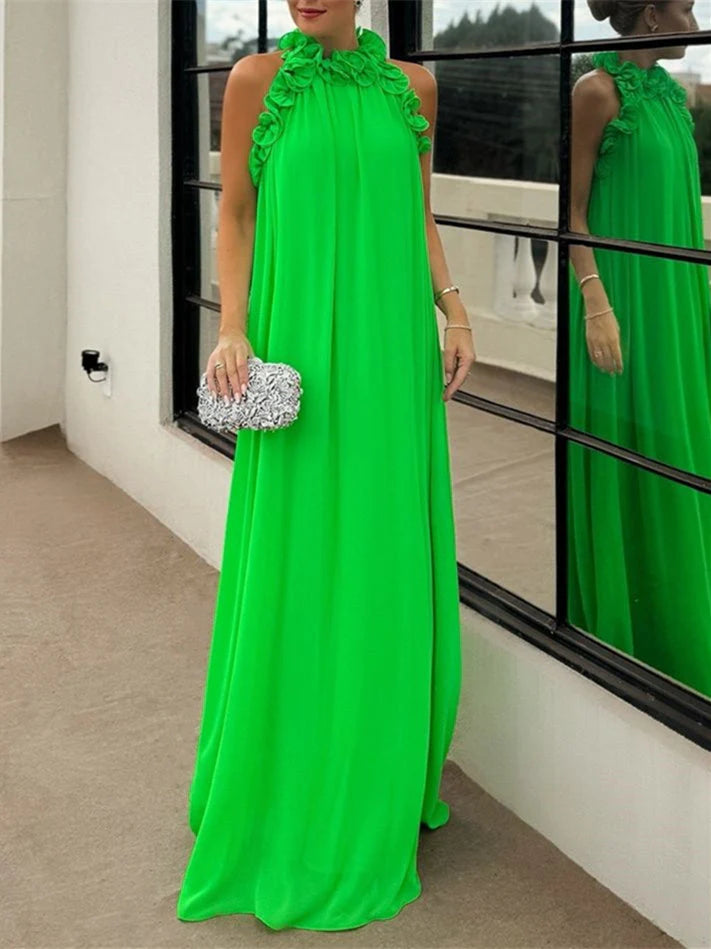 Princess High Neck Sleeveless Floor-Length Pure Color Evening Dresses simple gentle atmospheric and unique desi Bring summer colors to enhance whiteness