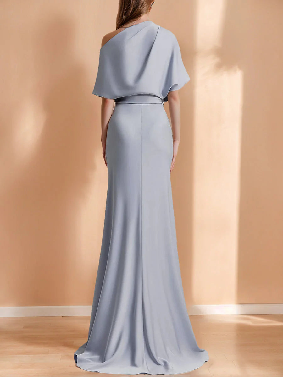 Princess Off-the-Shoulder Short Sleeves Satin Evening Dresses with Ruffles simple gentle atmospheric and unique desi Bring summer colors to enhance whiteness