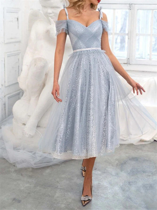 Princess Off-the-shoulder Short Sleeves Knee-Length Cocktail Dresses With Sequin simple gentle atmospheric and unique desi Bring summer colors to enhance whiteness