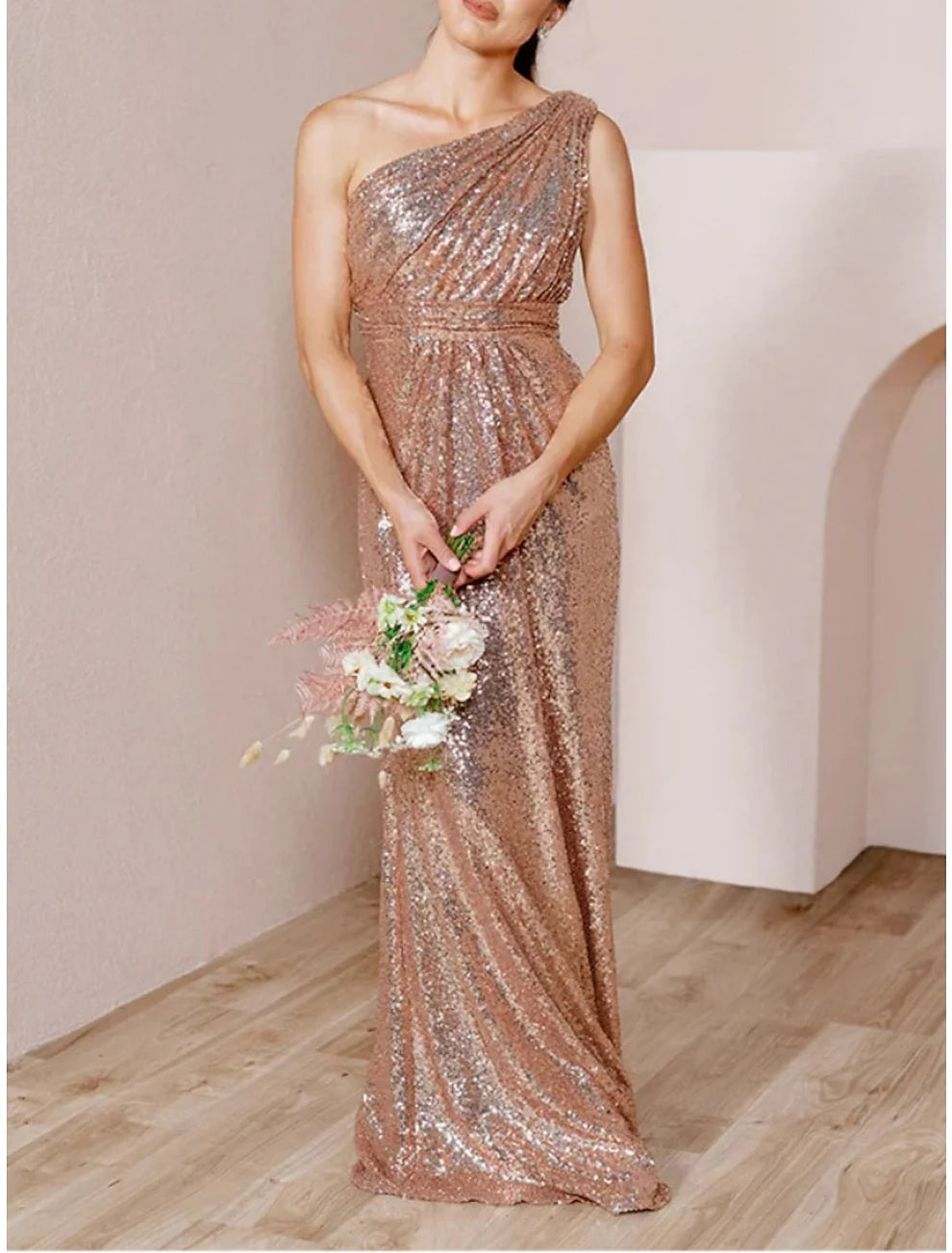 Princess One-Shoulder Floor-length Long Bridesmaid Dresses simple gentle atmospheric and unique desi Bring summer colors to enhance whiteness