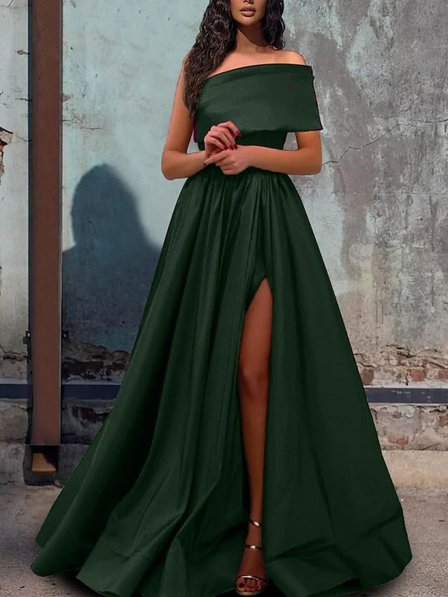 Princess One-Shoulder Floor-length Prom Dresses simple gentle atmospheric and unique desi Bring summer colors to enhance whiteness
