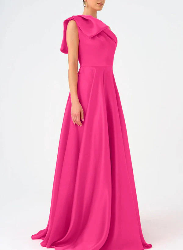 Princess One-Shoulder Floor Length Sleeveless Mother Of The Bride Dresses Prom Dress Satin With Bow(s) simple gentle atmospheric and unique desi Bring summer colors to enhance whiteness