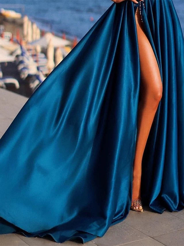 Princess One-Shoulder Long Prom Floral Dresses With Beading & Split Side simple gentle atmospheric and unique desi Bring summer colors to enhance whiteness