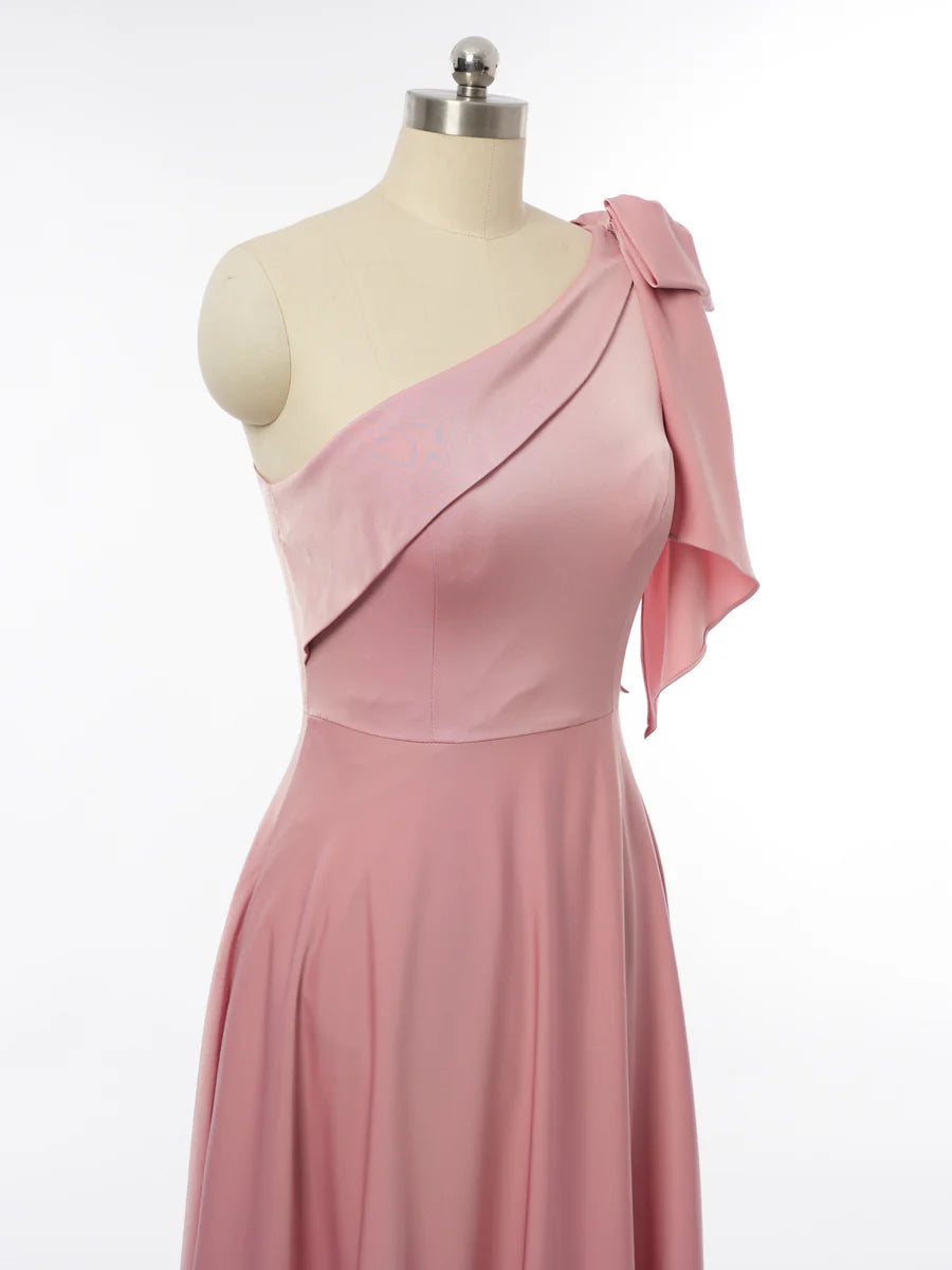 Princess One-Shoulder Sleeveless Bridesmaid Dresses with Bow Knot  simple gentle atmospheric and unique desi Bring summer colors to enhance whiteness