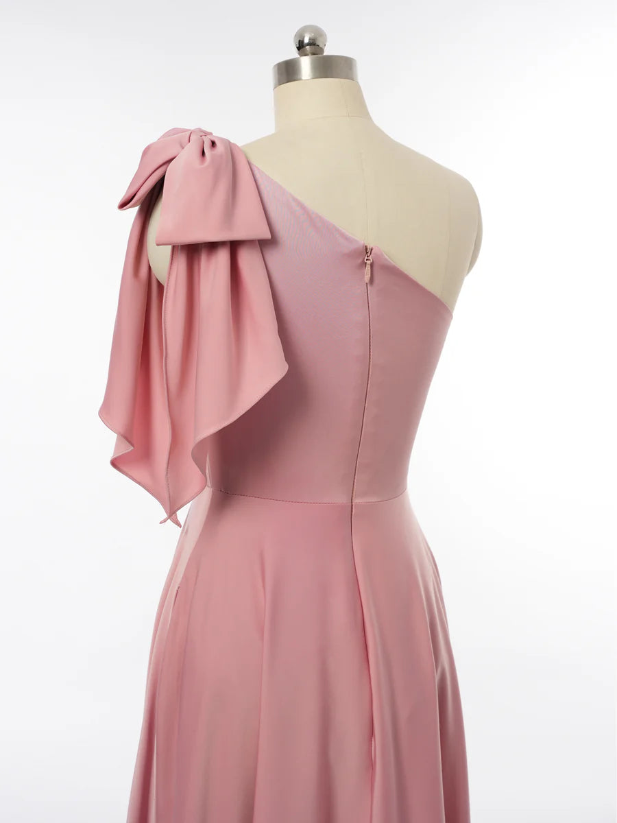 Princess One-Shoulder Sleeveless Bridesmaid Dresses with Bow Knot  simple gentle atmospheric and unique desi Bring summer colors to enhance whiteness