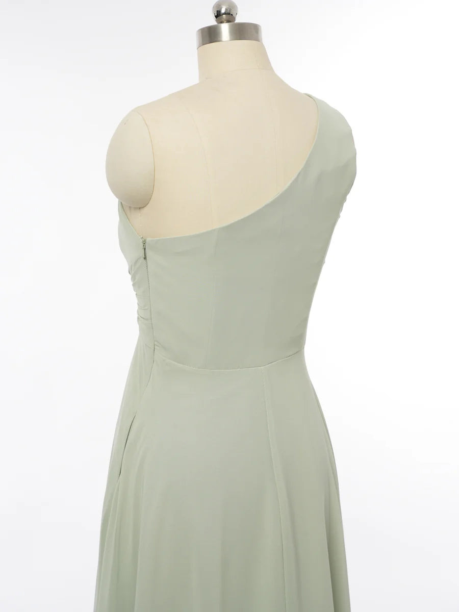 Princess One-Shoulder Sleeveless Bridesmaid Dresses with Ruffles simple gentle atmospheric and unique desi Bring summer colors to enhance whiteness