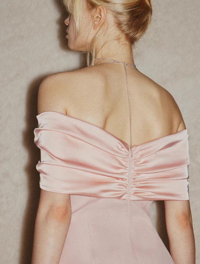 Princess Pink A Line Off the Shoulder Satin Short Outfit Party Dress Homecoming Dress Birthday Dress simple gentle atmospheric and unique desi Bring summer colors to enhance whiteness