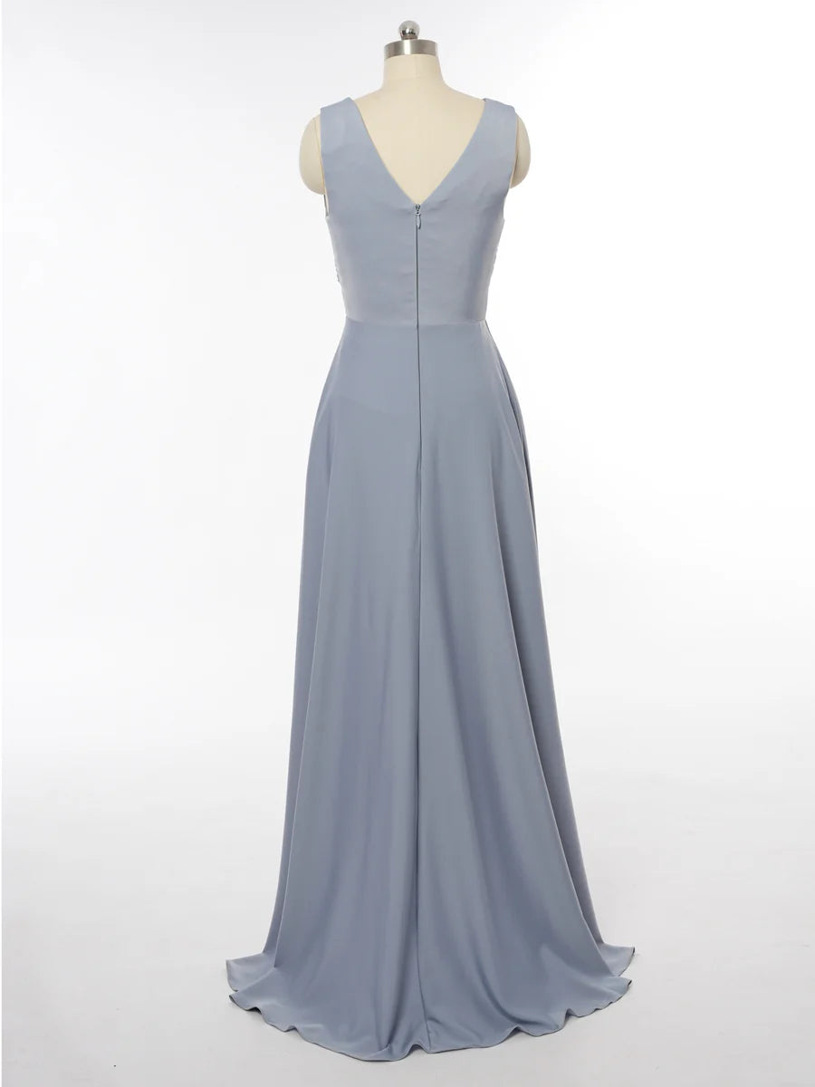 Princess Plunging V-Neck Sleeveless Bridesmaid Dresses with Split Side simple gentle atmospheric and unique desi Bring summer colors to enhance whiteness