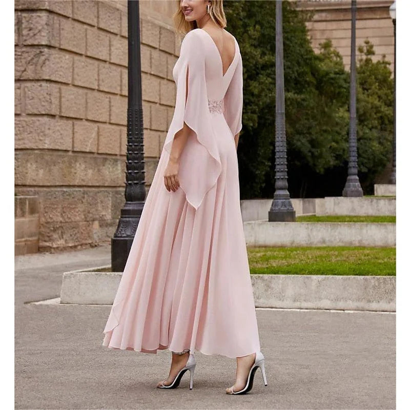 Princess Scoop Neck 3/4 Length Sleeve Ankle-Length Mother of the Bride Dresses with Sequin simple gentle atmospheric and unique desi Bring summer colors to enhance whiteness