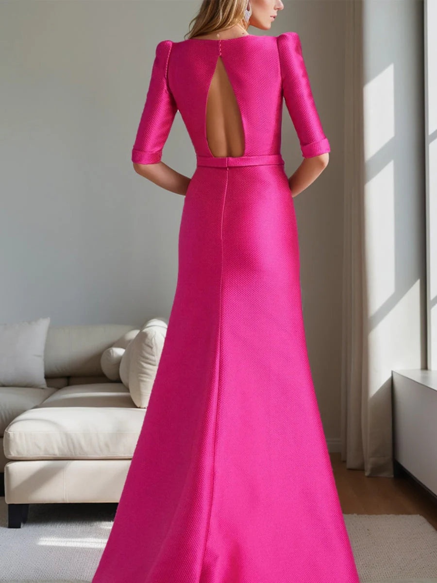 Princess Scoop Neck Half Sleeves Mother of the Bride Dresses with Bow Belt simple gentle atmospheric and unique desi Bring summer colors to enhance whiteness