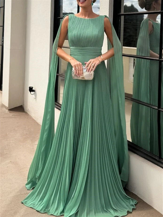 Princess Scoop Neck Sleeveless Floor-Length Ruched Evening Dresses simple gentle atmospheric and unique desi Bring summer colors to enhance whiteness