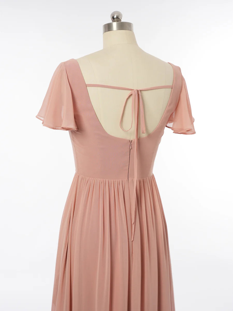 Princess Scoop Short Sleeves Bridesmaid Dresses with Split Side simple gentle atmospheric and unique desi Bring summer colors to enhance whiteness