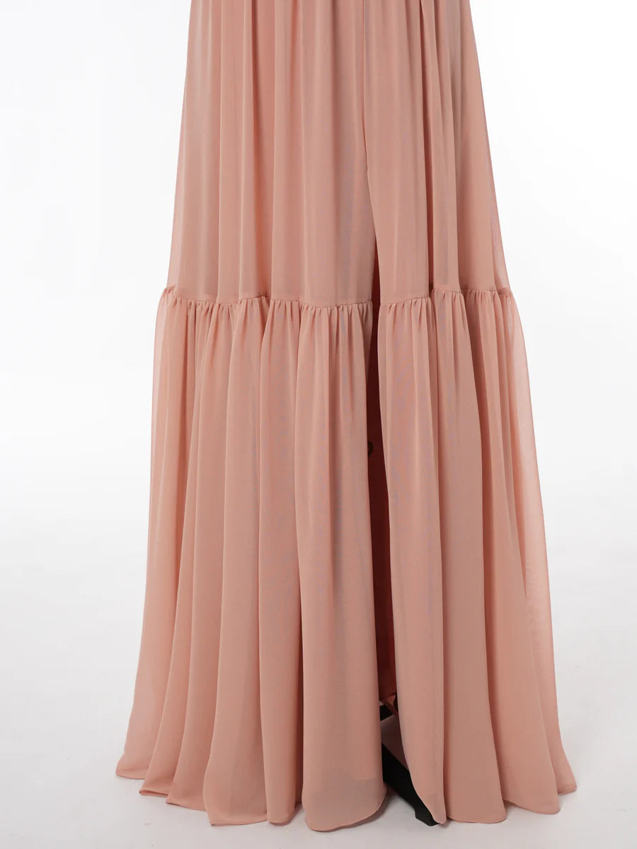 Princess Scoop Short Sleeves Bridesmaid Dresses with Split Side simple gentle atmospheric and unique desi Bring summer colors to enhance whiteness