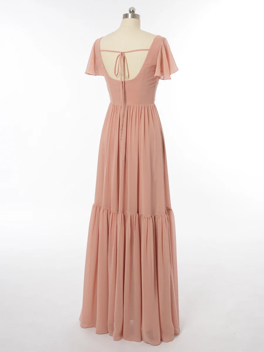 Princess Scoop Short Sleeves Bridesmaid Dresses with Split Side simple gentle atmospheric and unique desi Bring summer colors to enhance whiteness