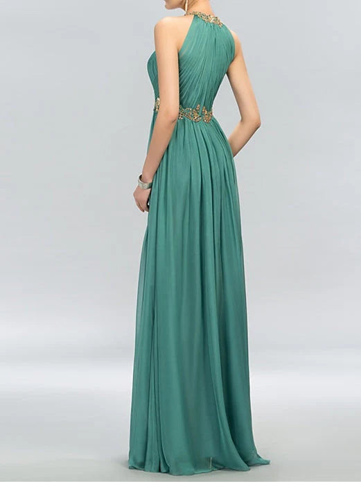 Princess Sleeveless Halter Neck Floor-Length Evening Dress simple gentle atmospheric and unique desi Bring summer colors to enhance whiteness