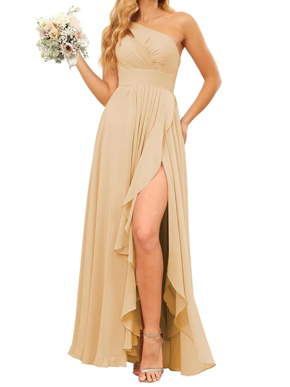 Princess Sleeveless One Shoulder Floor-Length Bridesmaid Dresses  simple gentle atmospheric and unique desi Bring summer colors to enhance whiteness